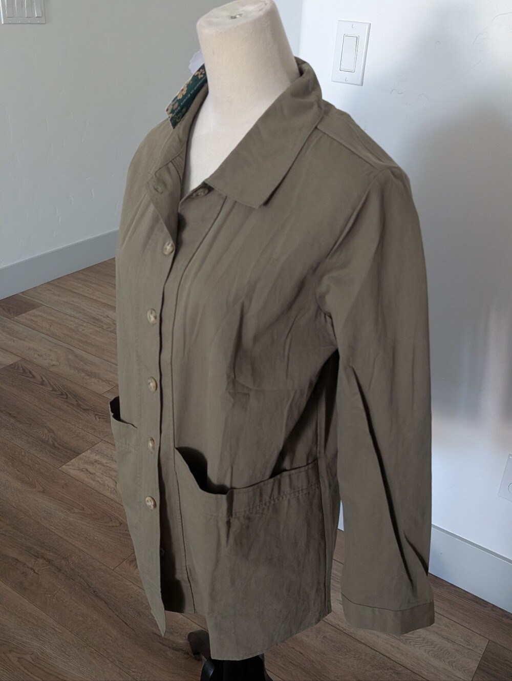 Women's Olive Utility Shirt Jacket with Patch Pockets